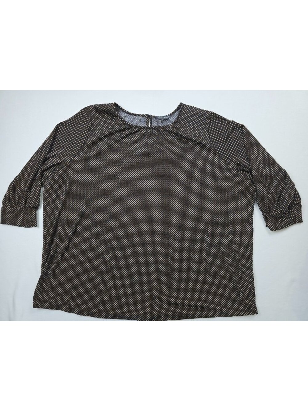 Adrianna Papell 2X Blouse 3/4 Sleeve Polka Dot Black/Gold Polyester Stretch